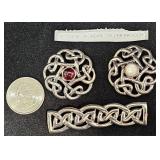 3 Boma Sterling Brooches - Mother of Pearl, Garnet