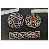 3 Boma Sterling Brooches - Lapis, Amber