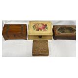 4 Vintage Wooden & Decorative Boxes