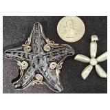 2 Sterling Silver Pendants - Starfish & Flower