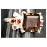 Nicole Miller Silver Ring, Smokey Quartz & Garnet