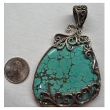 Large Turquoise & Sterling Silver Pendant