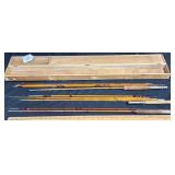 3 Vintage Bamboo Fishing Rods w Case
