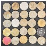 24 Vntg Casino Gaming Tokens & $100 Casino Chip