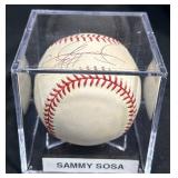 Sammy Sosa Signed Baseball w Display
