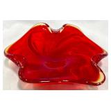 Murano Glass Bowl w Red & Amber Swirl Design