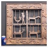 Vintage Carved Wood & Metal Wall Art Panel