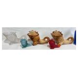 5 Vintage Greentown Glass Dolphin Fish Dishes