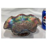 Ruffled Carnival Glass Bowl w Iridescent Finish