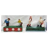 2 Cast Iron Mechanical Coin Banks - Golf, Baseball