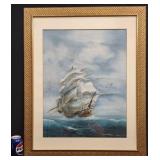 Vntg Original Oil on Canvas Clipper Ship C Million