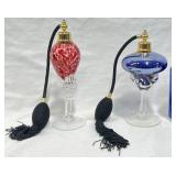 2 Art Glass Perfume Bottles w Atomizers