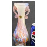 Murano Glass Vase w Handles & Swirl Design