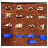 Vntg Jewelry Organizer Box w 15 Rings, Ring Sizers