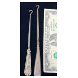 2 Antique Silver Shoe Hooks Royal Family England