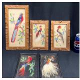 5 Vintageï¿½Mexican Feather Art Paintings, Framed