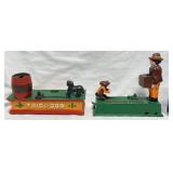 2 Cast Iron Mechanical Coin Banks - Monkey +