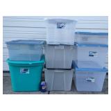 8 Plastic Storage Bins w Lids
