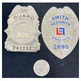 2 Vintage Security Badges - Burns & Smith
