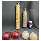 Vntg Brass & Metal Fire Extinguishers, Glass Bulbs