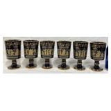 6 Vntg Spathas Keramik Goblets w 24KT Gold Trim