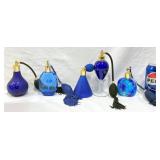 6 Blue Glass Perfume Bottles w Atomizers