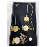 4 Pocket Watches w Chains - Majestre, Geneve +