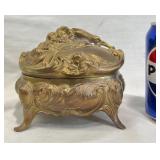 Vntg Ornate Footed Jewelry Casket Box w Lining