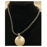 Mother-Of-Pearl Pendant w Black Cord Necklace