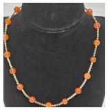 Sterling Silver w Carnelian Stone Beads Necklace
