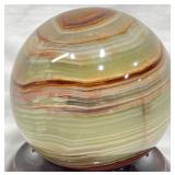 Polished Banded Onyx 4" Sphere w Wood Base