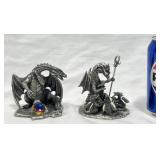 2 Vintage Pewter Dragon Figurines