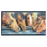 Original Horses at Trough Painting by Blue Bond