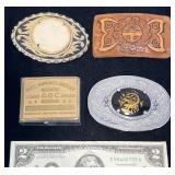 4 Assorted Belt Buckles - Tooled Leather, Bowling