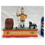 Cast Iron Trick Dog Mechanical Coin Bank w Clown