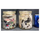 Two Glass Jars of Assorted Buttons