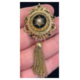 Vintage Victorian Revival Starburst Brooch w Chain