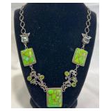 Sterling Silver Necklace w Turquoise & Peridot