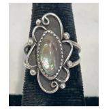Silver Ring w Abalone Shell & Scroll Design Sz 7