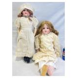 2 Antique Bisque Head Dolls w Detailed Clothing