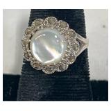 Sterling Silver Ring w Mother of Pearl & CZ Sz 7