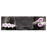 2 Sterling Silver Rings w Amethyst Stones