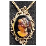 Vintage Black Cameo Pendant Necklace