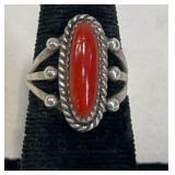 Sterling Silver Ring w Red Coral Stone Sz 6