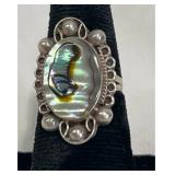 Sterling Silver Ring w Abalone & Pearl Sz 7
