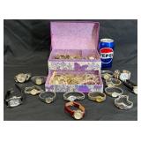 Jewelry Box w Watches & Fashion Jewelry- Rings +