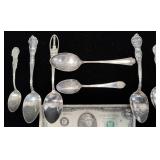 7 Silver Collectible Travel Souvenir Spoons