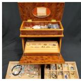 Nice Wood Jewelry Chest w Rings, Necklaces +