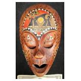 Hand-Carved Wooden African Tribal Mask w Inlay