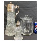 Vintage Glassware ï¿½ Silverplate Pitcher, Shaker +